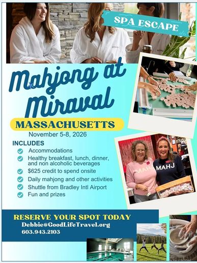 Spa escape and mahjong event in Massachusetts, November 2026.