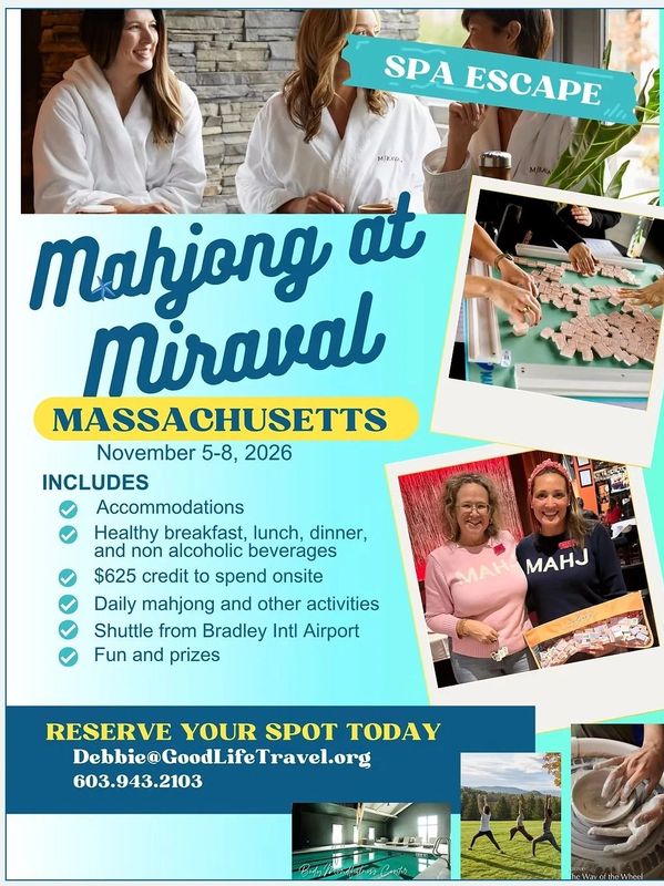 Spa escape and mahjong event in Massachusetts, November 2026.