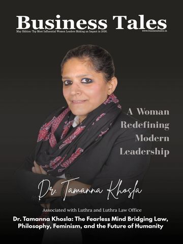 Magazine cover featuring Dr. Tamanna Khosla, a leader in law and modern leadership.