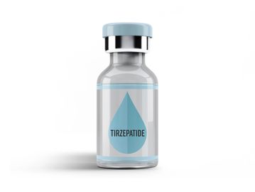 Bottle vial of tirzepatide injection. 