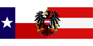A flag combining Chilean and Austrian elements with a central eagle emblem.