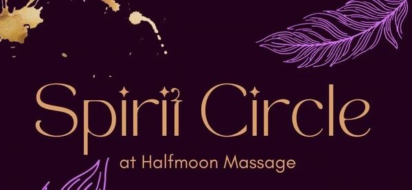 Spirit Circle at Halfmoon Massage logo with purple and gold design.