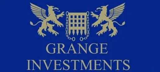 Griffins protecting a gate and chains in gold and royal blue background  
