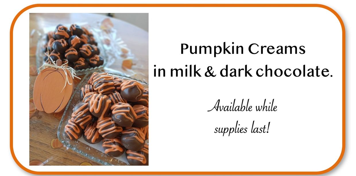 pumpkin creams in milk chocolate and dark chocolate banner