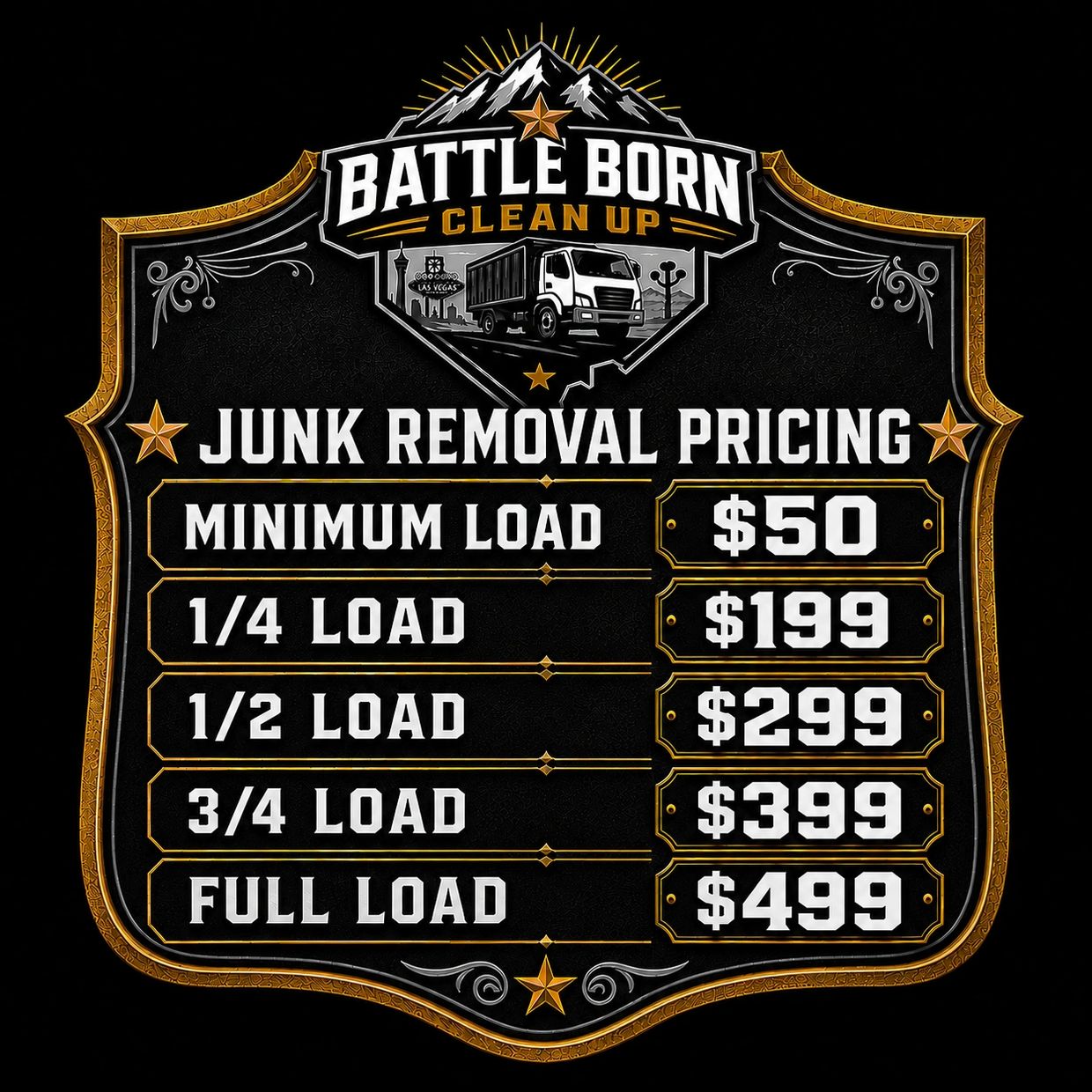 Junk removal pricing by Battle Born Clean Up.
