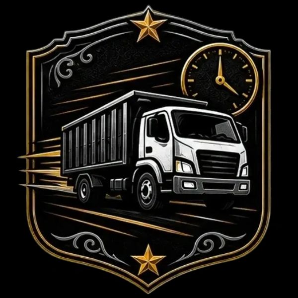 Illustration of a white truck with stars and clock.