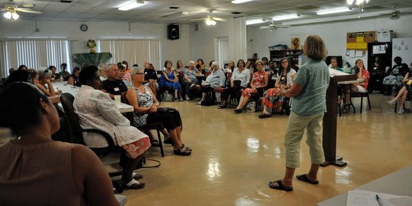 Andy Blanch speaks to community forum in September 2019