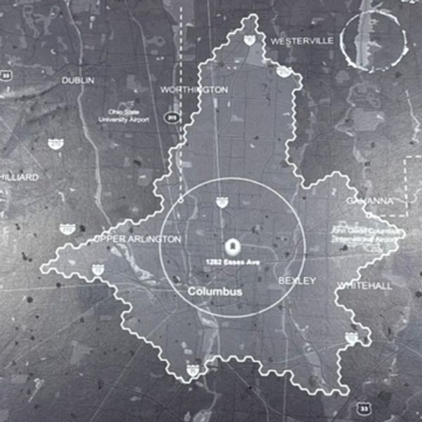 Map highlighting Columbus and surrounding areas in Ohio.