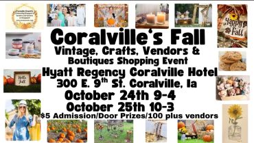 Flyer for Coralville's Fall vintage and craft shopping event.