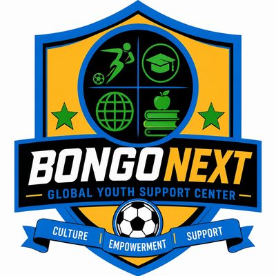 Logo of Bongo Next Global Youth Support Center with symbols of education, sports, and empowerment.