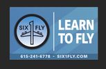 Logo for Six Fly, a flight training school with contact info.