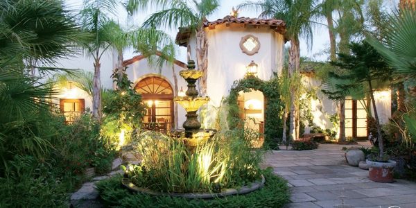 blue postcard for Casa de Monte Vista wedding venue in Palm Springs. Spanish home