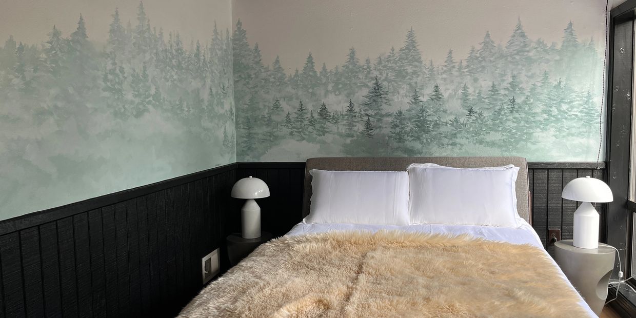 hand painted mural green mountain trees