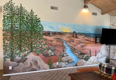 Large Southwest desert theme living room mural hand painted by Jill Roberts in Fallbrook, CA. 