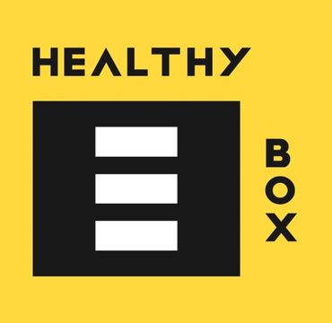 Logo with text 'Healthy Box' on a yellow background.