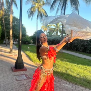 Bellydancer with flowing veils.