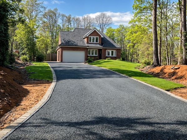 Driveway being repaired outside a residential property.