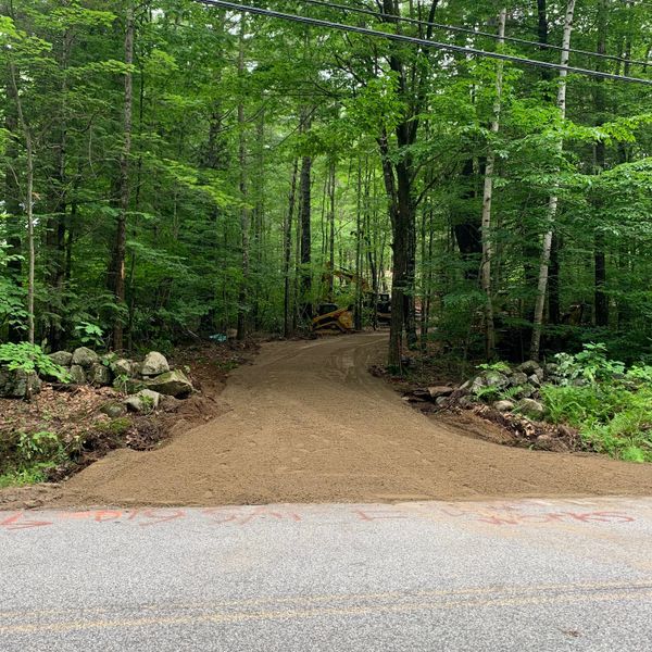 Road building happening between a main road and a path being cut into the forest to a property.