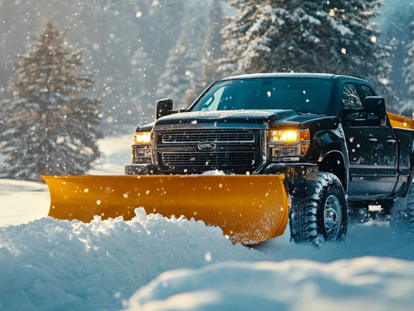 Snow plow truck plowing residential driveways and private roads and parking lots.