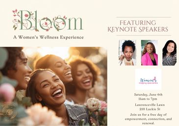 Women smiling joyfully at the Bloom Women's Wellness Experience event.