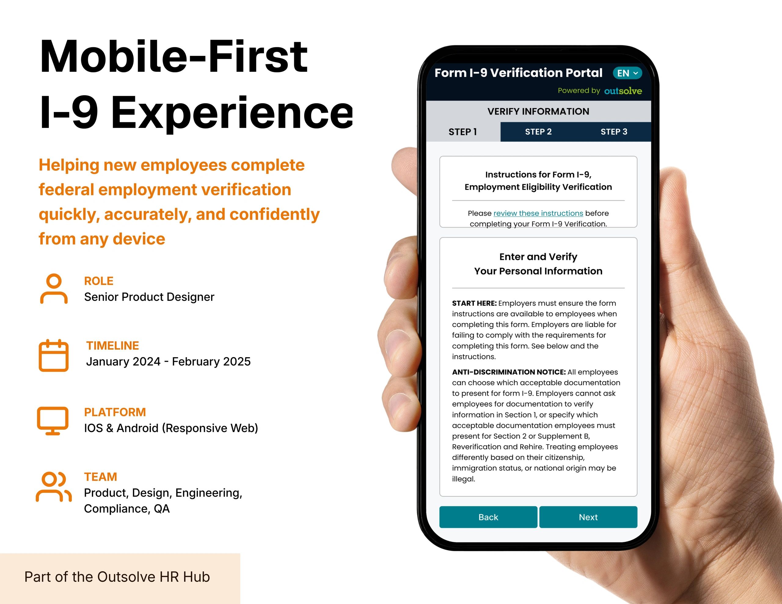 Mobile-first I-9 Experience for easy federal employment verification.