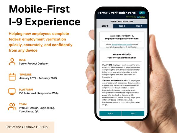Mobile-first I-9 verification experience for new employees.