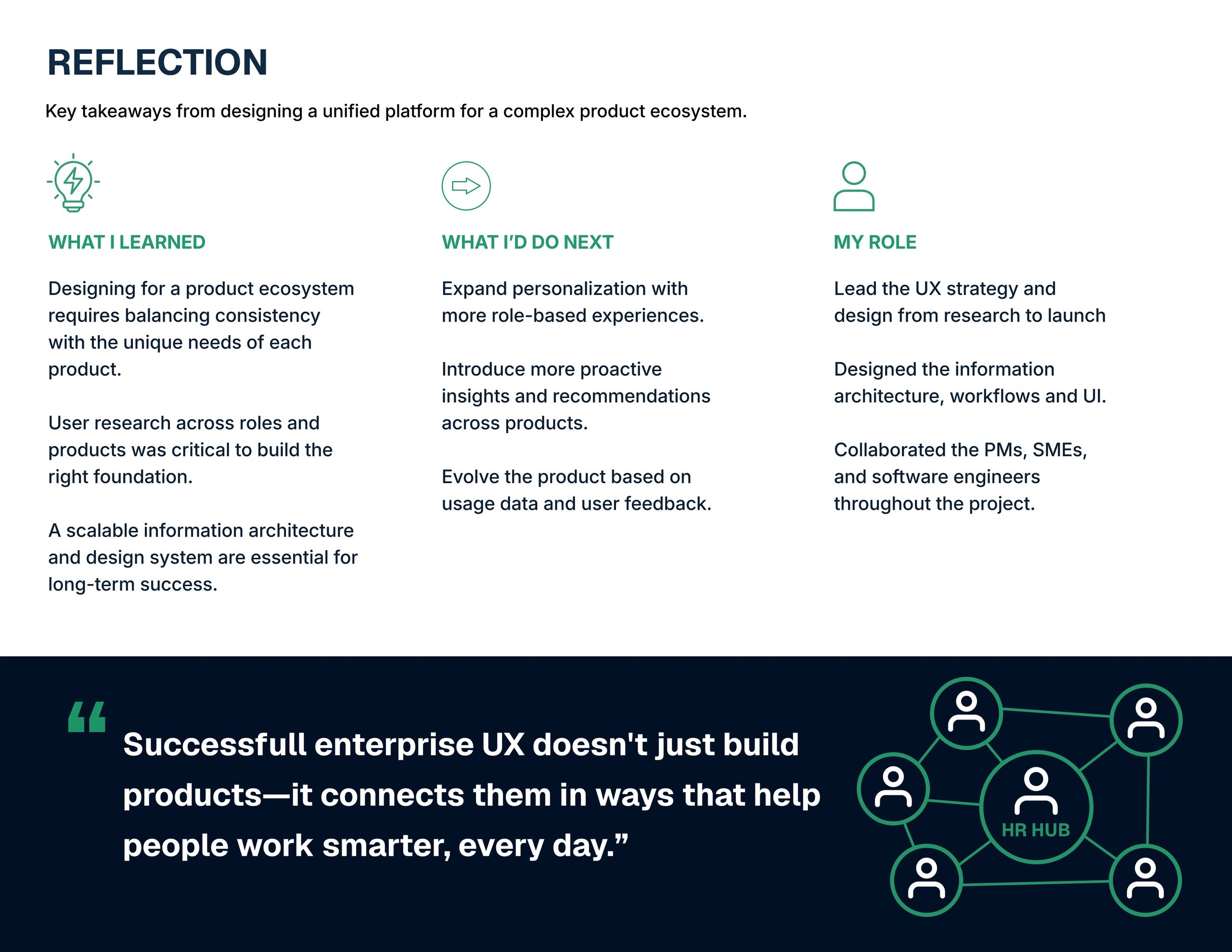 Key reflections on designing a unified product platform and UX strategy.