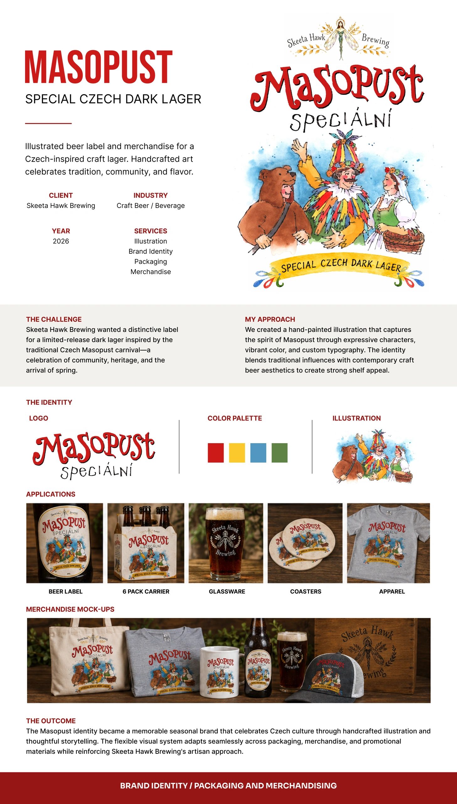 Brand identity and packaging design for Masopust Czech dark lager by Skeeta Hawk Brewing.