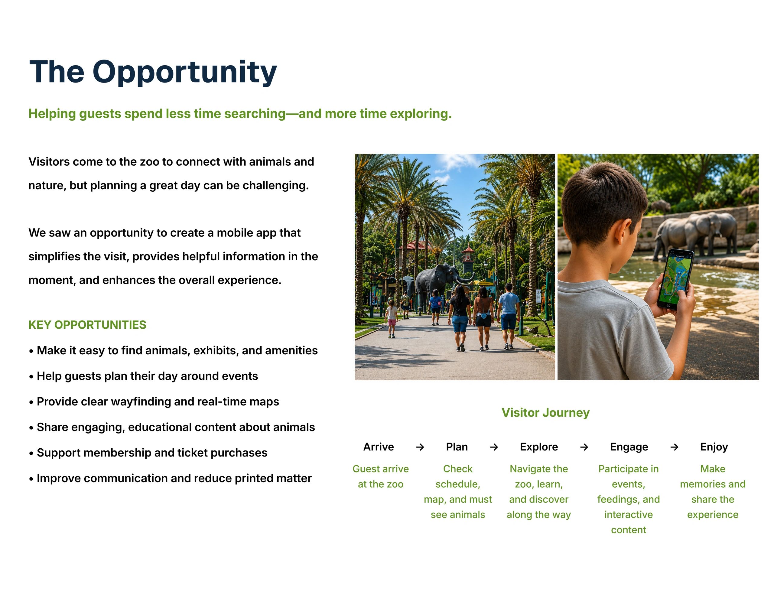 Visitors enjoy a zoo experience helped by a mobile app for easy navigation and planning.