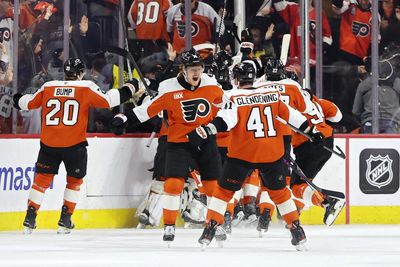 The Flyers celebrate after eliminating the Penguins