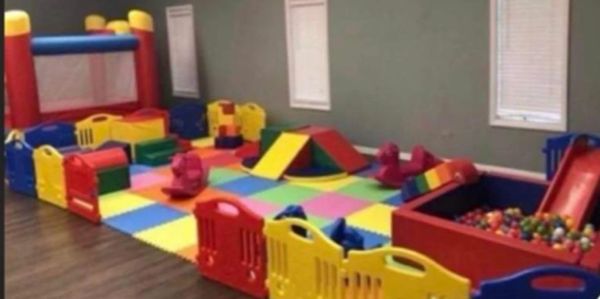 The Party Package includes:bounce house, slide and ball pit, two climber sets, rocking horses & more