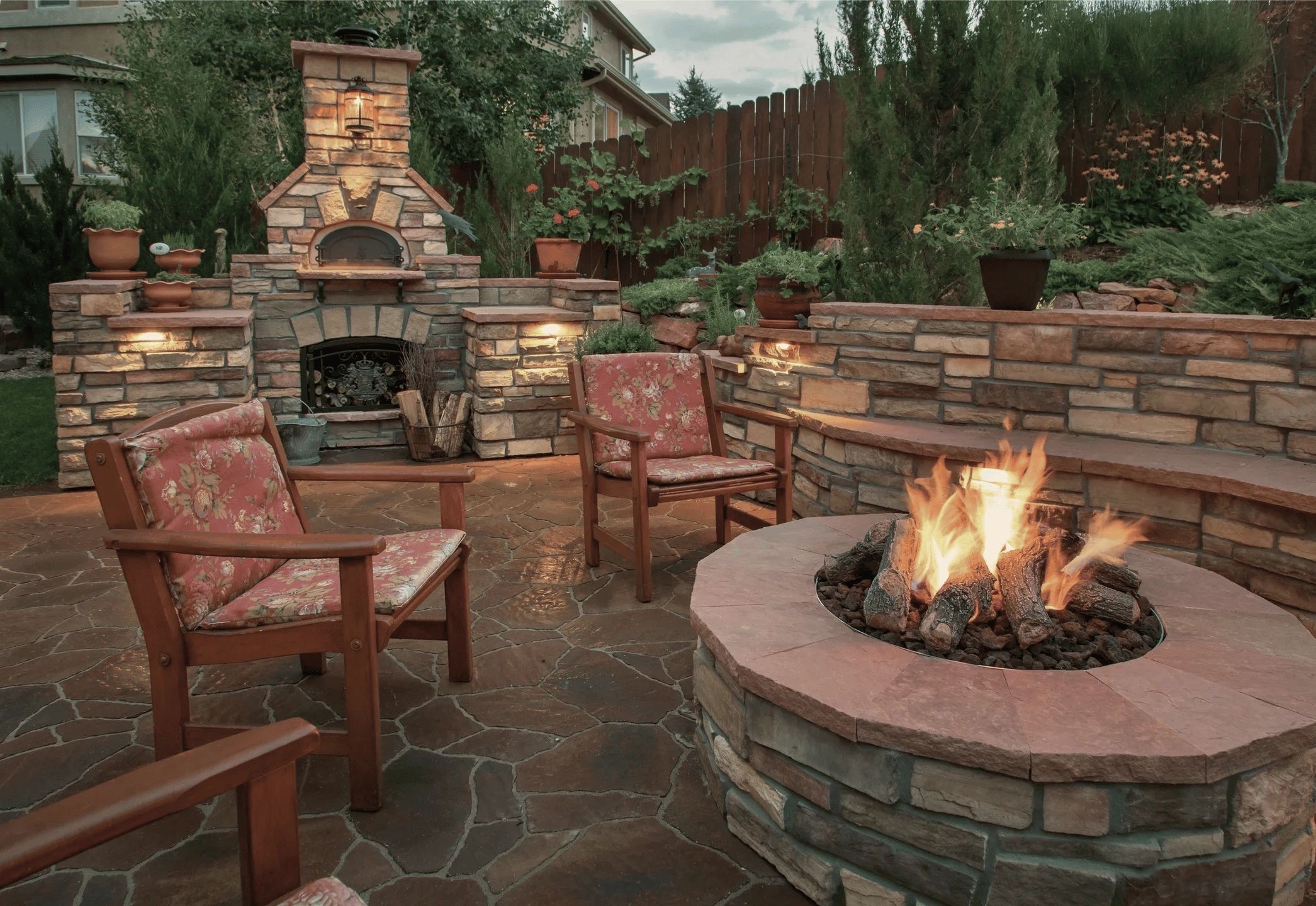 Outdoor living patio with fire pit