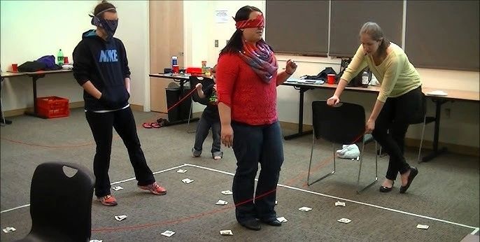 blind folded navigation being used for team building
