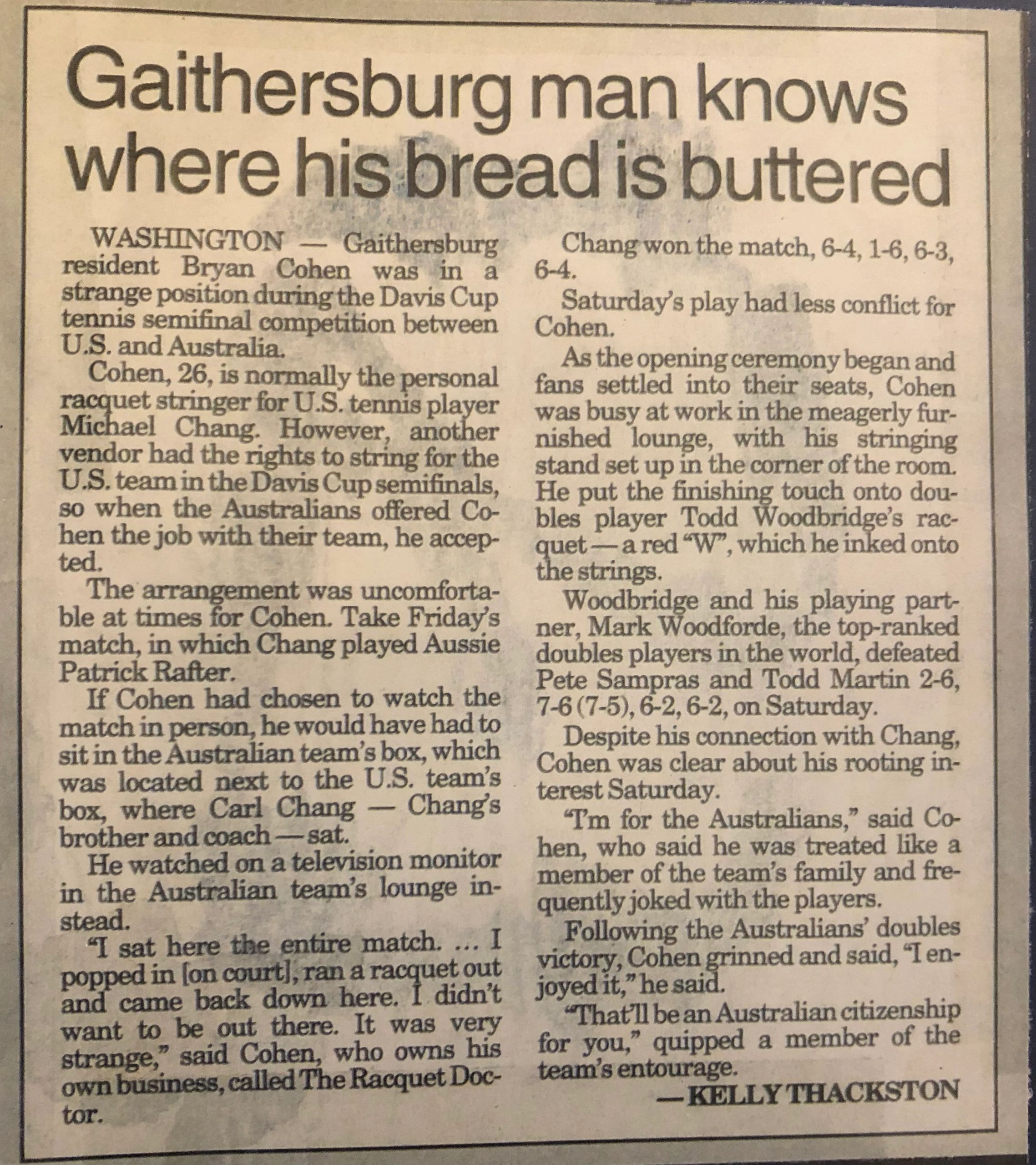 Gaithersburg man Bryan Cohen navigates Davis Cup tennis semifinal challenges.