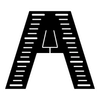 Stylized black and white letter A with textured lines.