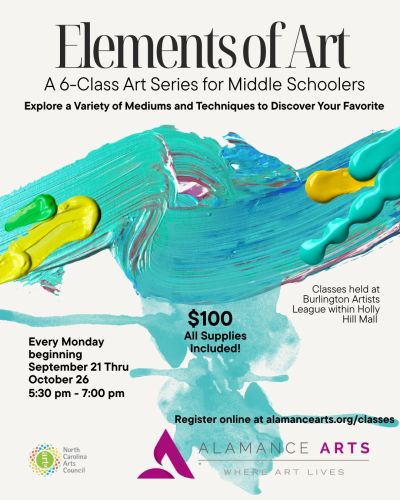 6-class art series for middle schoolers starting September 21st.