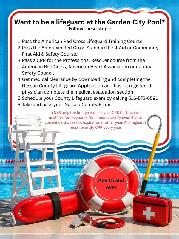 Steps to become a lifeguard at Garden City Pool.