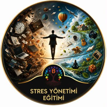 Stres yönetimi eğitimi temalı görsel, zıt yaşam tarzlarını gösteriyor.