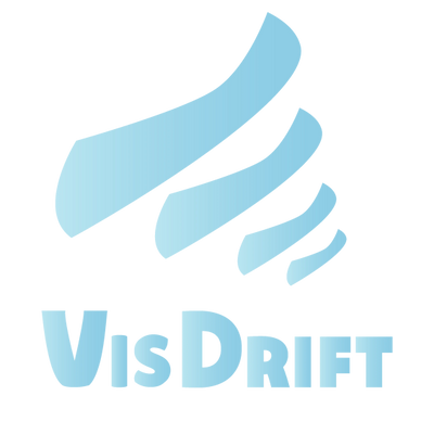 VisDrift logo with stylized blue abstract shapes above the name.