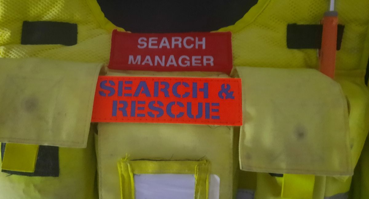 SEARCH & RESCUE, laser cut velcro patch, neon orange with blue ...