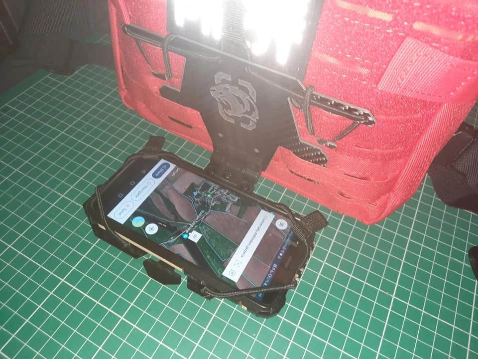 MOLLE drop down mobile phone holder platform for SAR chest rigs.