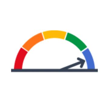 Gauge meter with arrow pointing to blue zone.