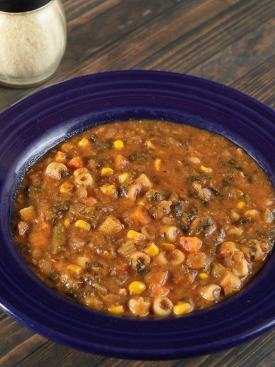 House-made Italian minestrone soup with pasta, beans, vegetables, and savory tomato broth from the D