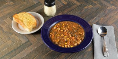 House-made Italian minestrone soup with pasta, beans, vegetables, and savory tomato broth at D'Agost