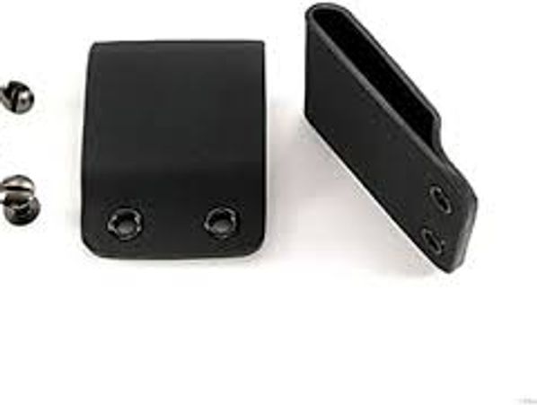 Two black leather straps with metal rivets and screws.