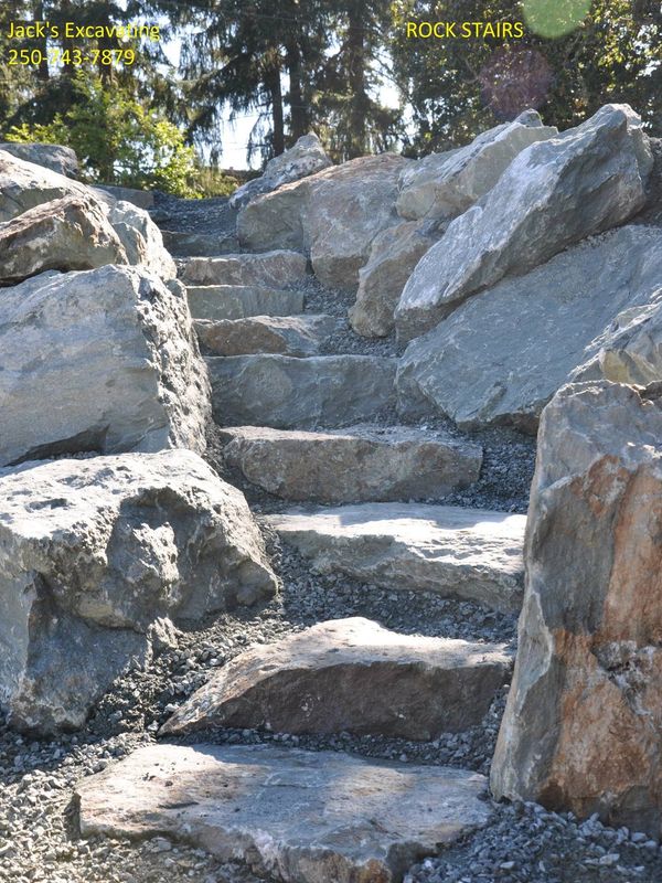 An amazing rock stair cases from one terrace to the next.
