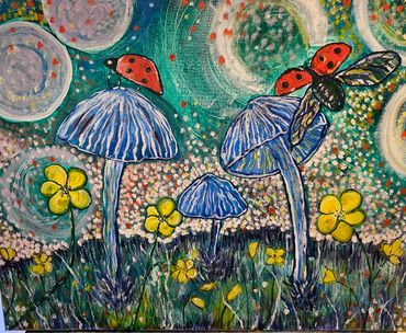 Lagybugs on Mushrooms - Oil on Canvas