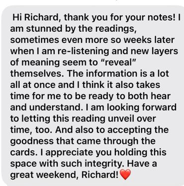 A heartfelt message expressing gratitude and appreciation for insightful readings.