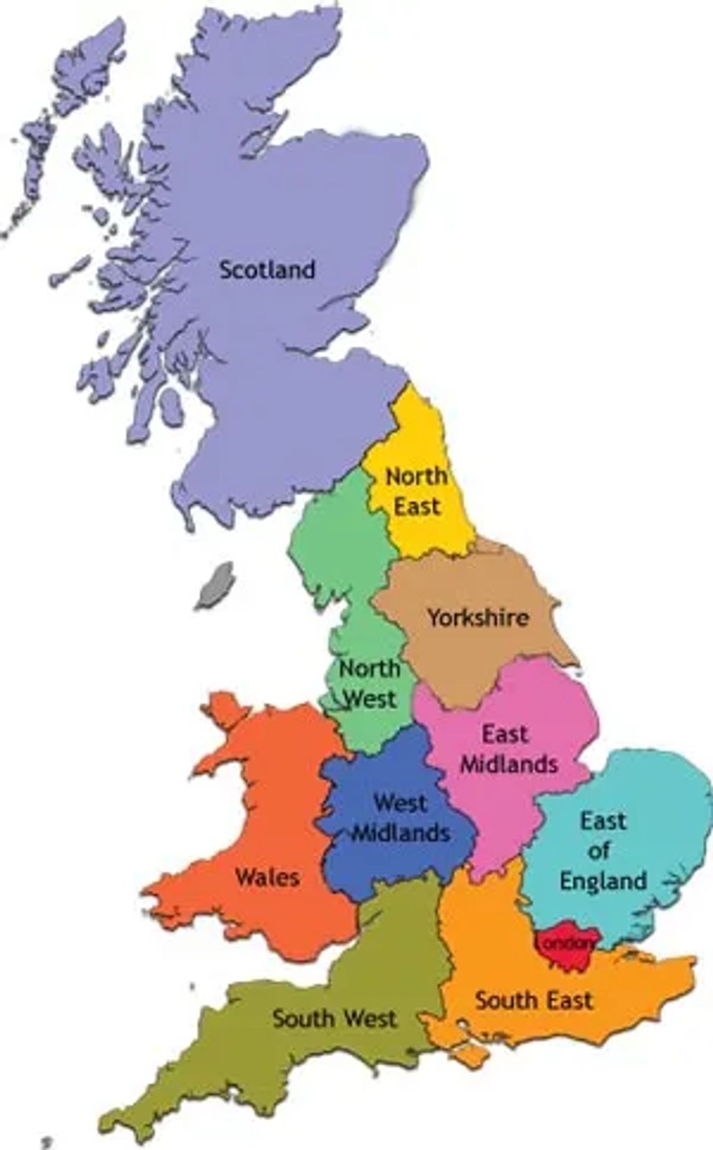 Map of the UK showing area of the country