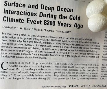 Research paper on deep ocean and climate interactions 8200 years ago.